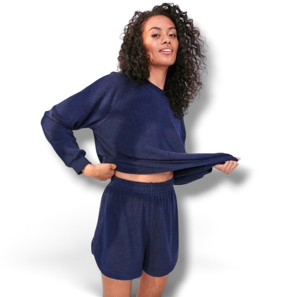 Lunya Knit Terry Short Deep Blue Navy Loungewear XS LWKTR1001-DPBLE-XS NEW